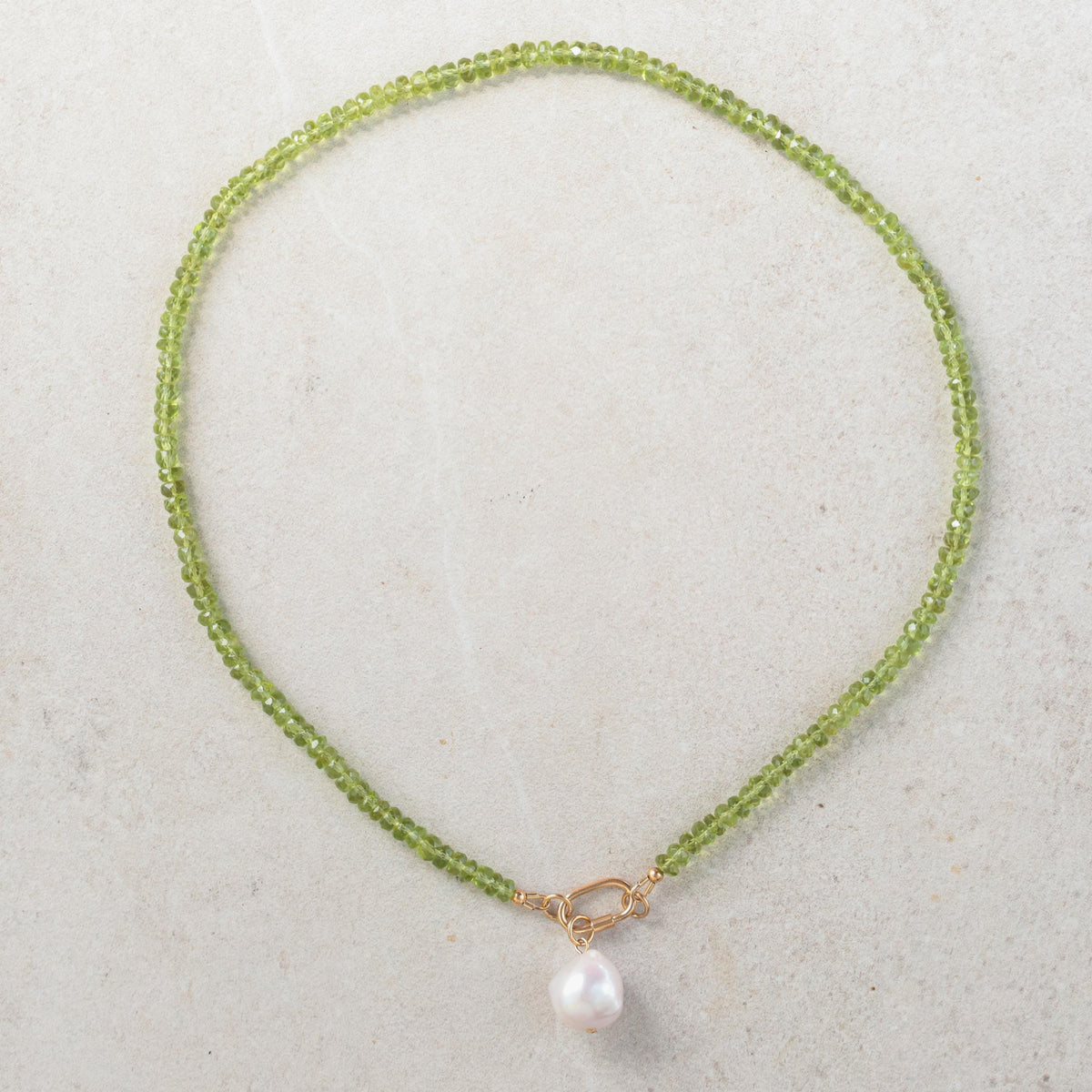 Peridot Pearl Carabiner Necklace