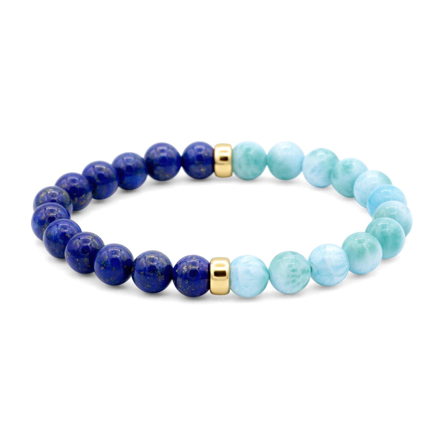 Sea & Sky Bracelet by Earthly Abundance featuring lapis lazuli and larimar beads, showcasing a vibrant blue gemstone design.