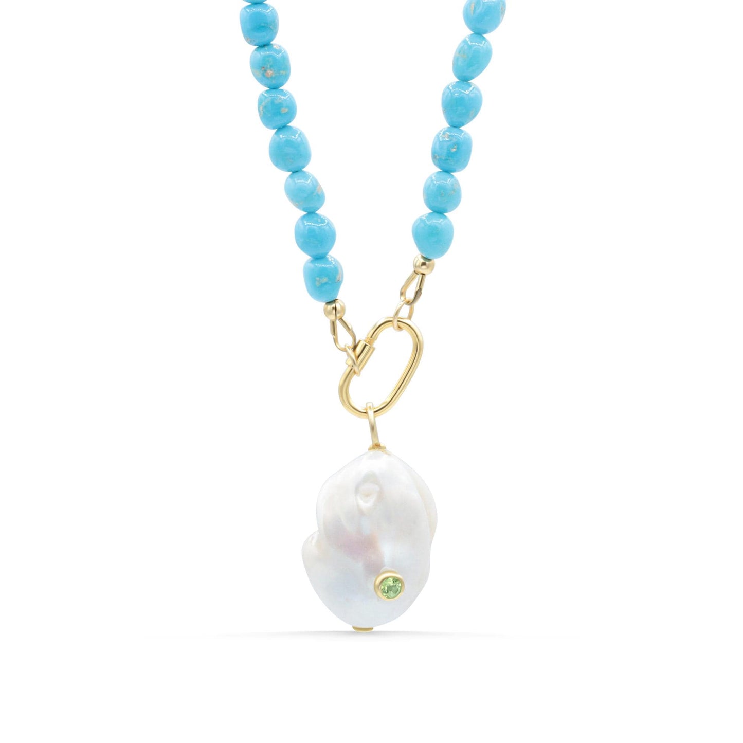 Turquoise necklace with pearls and peridot beads from Earthly Abundance, featuring a coastal elegance design.