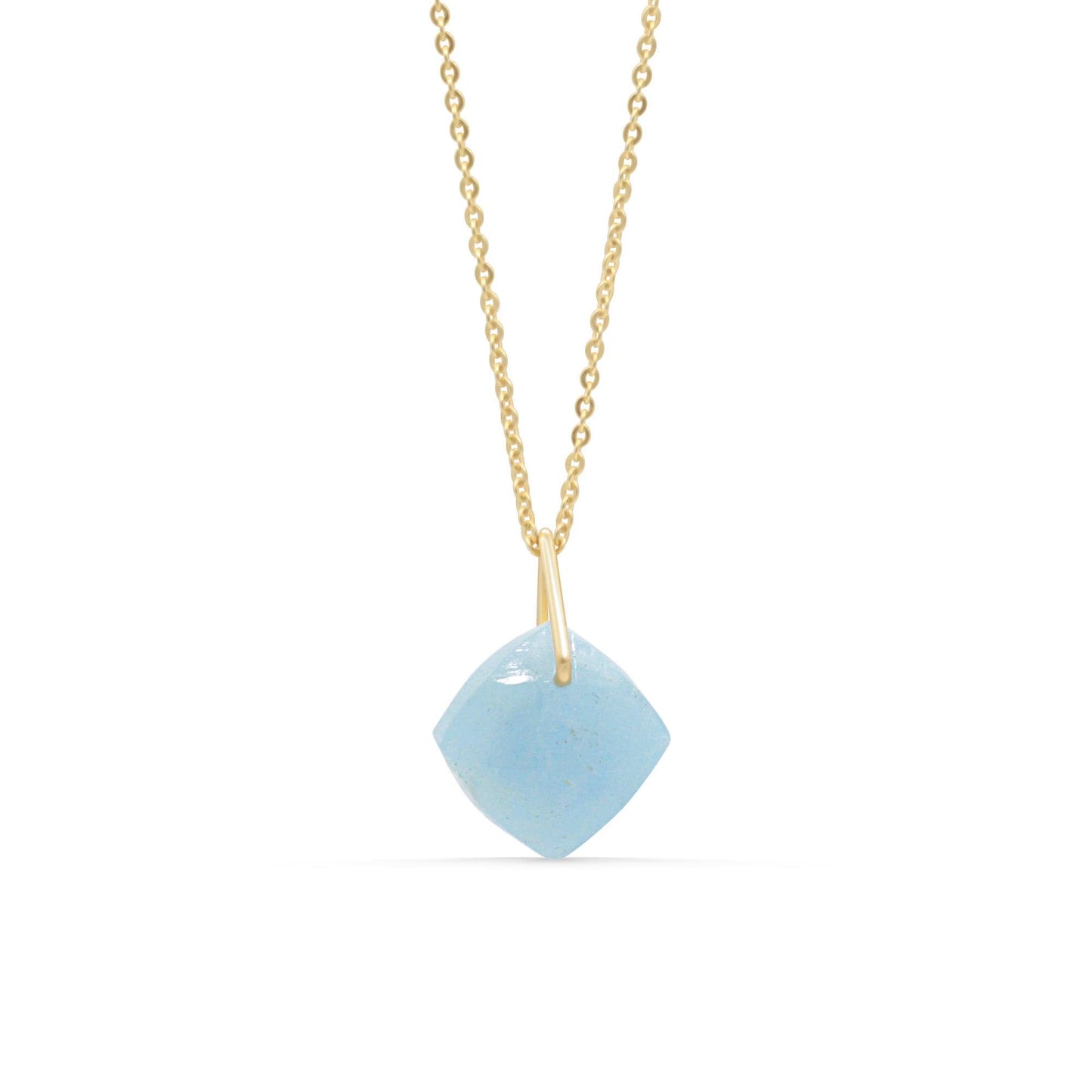Aquamarine pendant necklace by Earthly Abundance featuring a sparkling blue gemstone on a delicate chain.