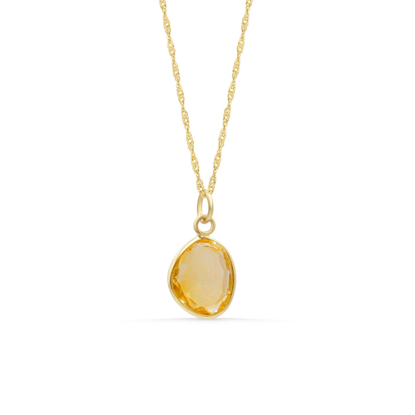First Light Citrine Necklace in 14K gold by Earthly Abundance, featuring a radiant citrine pendant on a delicate chain.