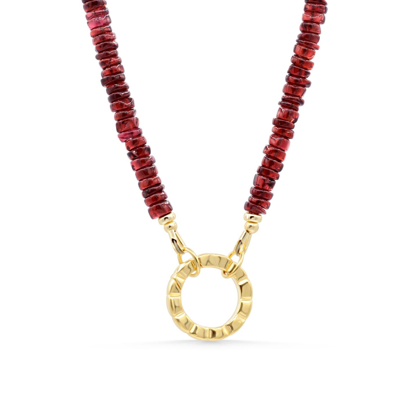Crimson garnet necklace with silver chain from Earthly Abundance, showcasing vibrant red gemstones on a delicate chain.