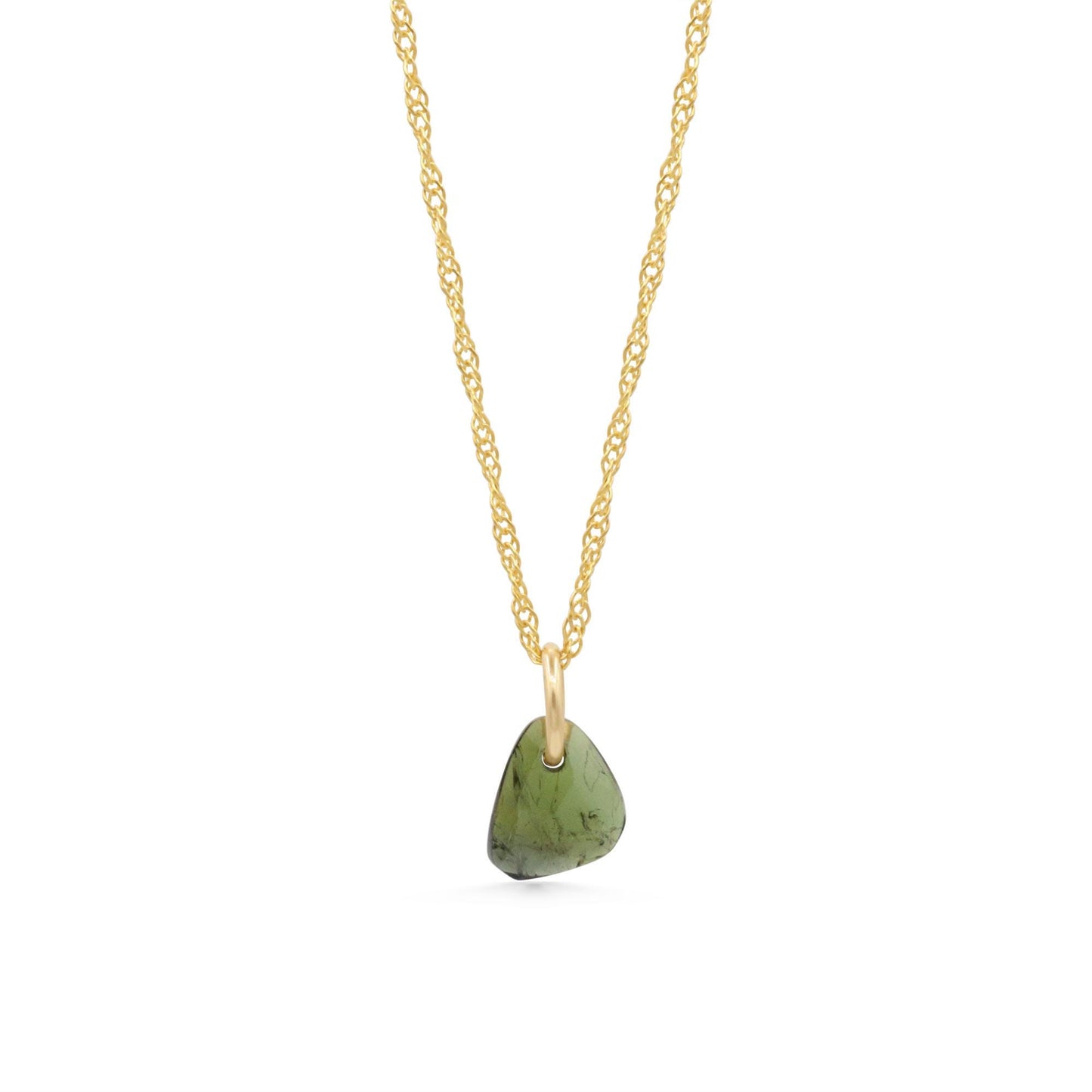 Forest Whisper Tourmaline Necklace | Green Tourmaline Necklace, Natural Tourmaline Pendant, 14K Gold Filled Singapore Chain