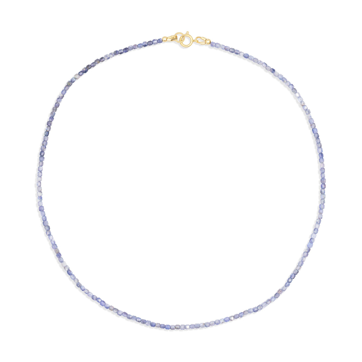 Iolite cube pendant necklace from Earthly Abundance featuring a polished blue-violet gemstone on a silver chain.