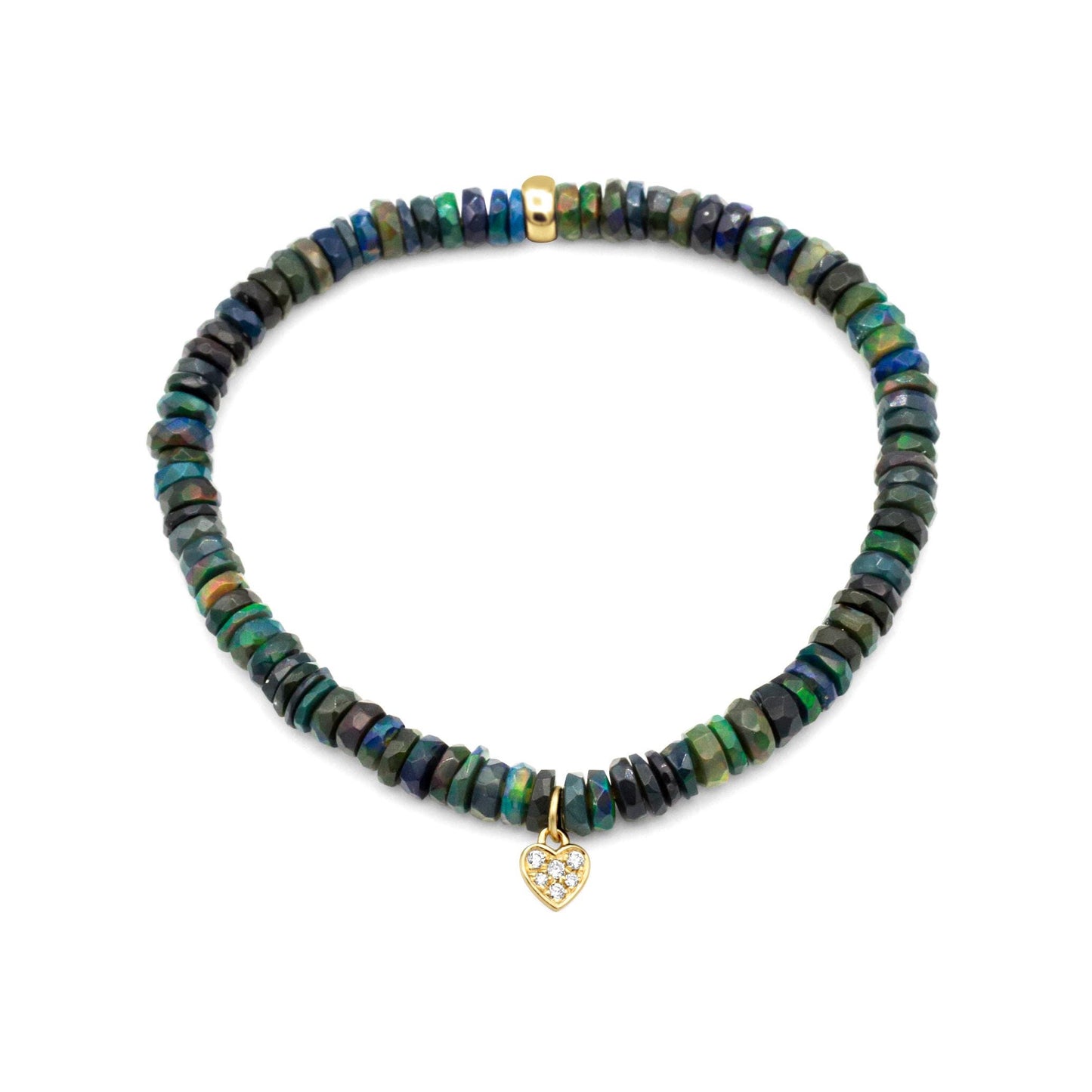 Black Ethiopian Opal & Diamond Heart Bracelet – Mystical Fire and Solid Gold