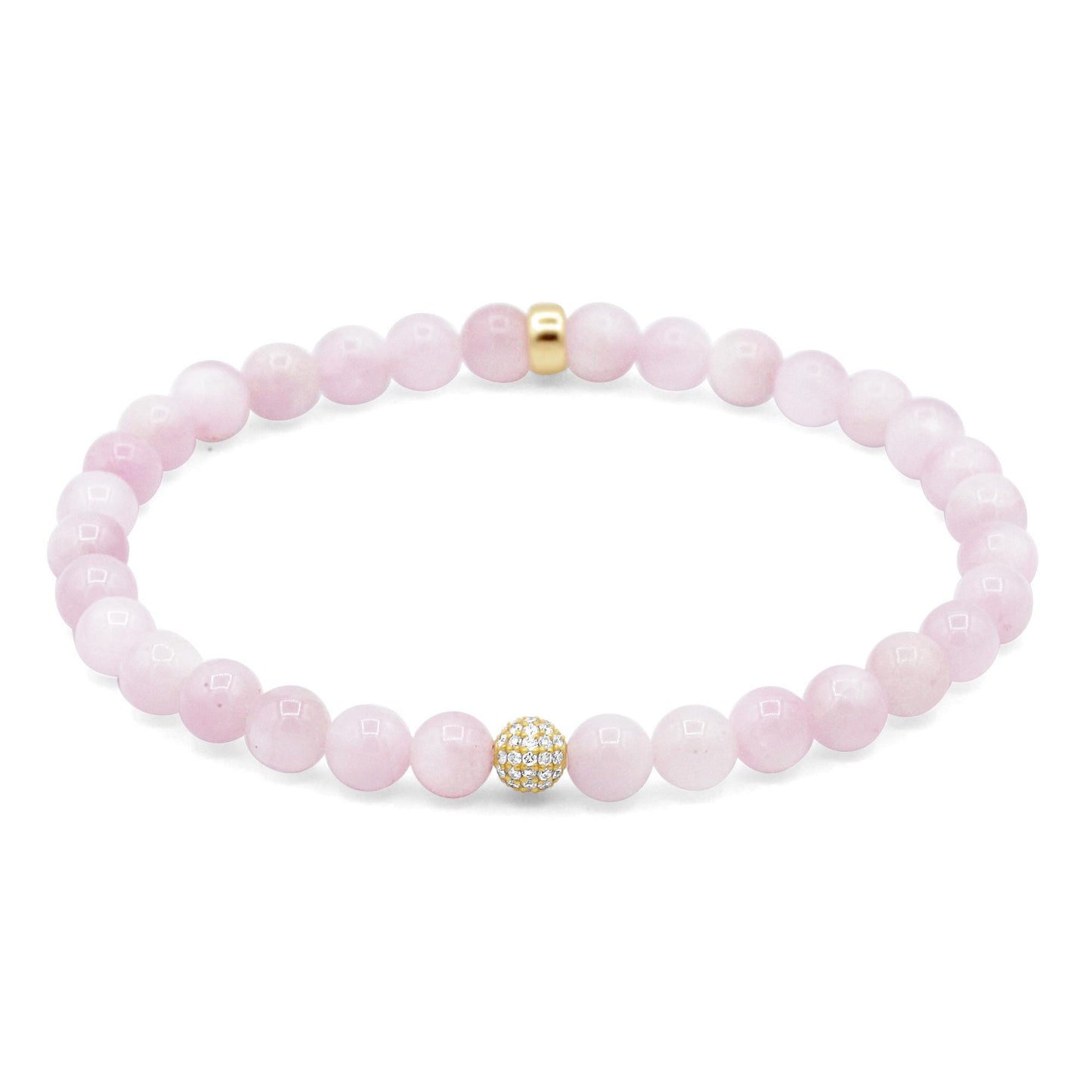 Kunzite Bracelet, 5mm Genuine Kunzite Bracelet, Diamond 14K Gold Bead, Solid Gold Gemstone Bracelet, Pink Kunzite Jewelry, Gift for Her