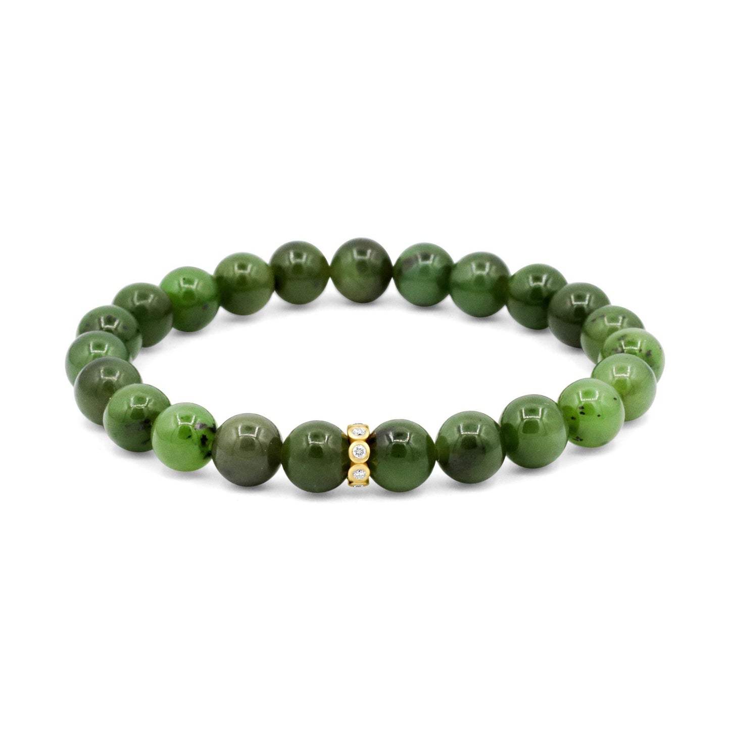 Canadian Jade Bracelet, 8mm Natural Jade Bracelet, Solid 14K Gold Diamond Bracelet, Genuine Green Jade, Canadian Gemstone Jewelry