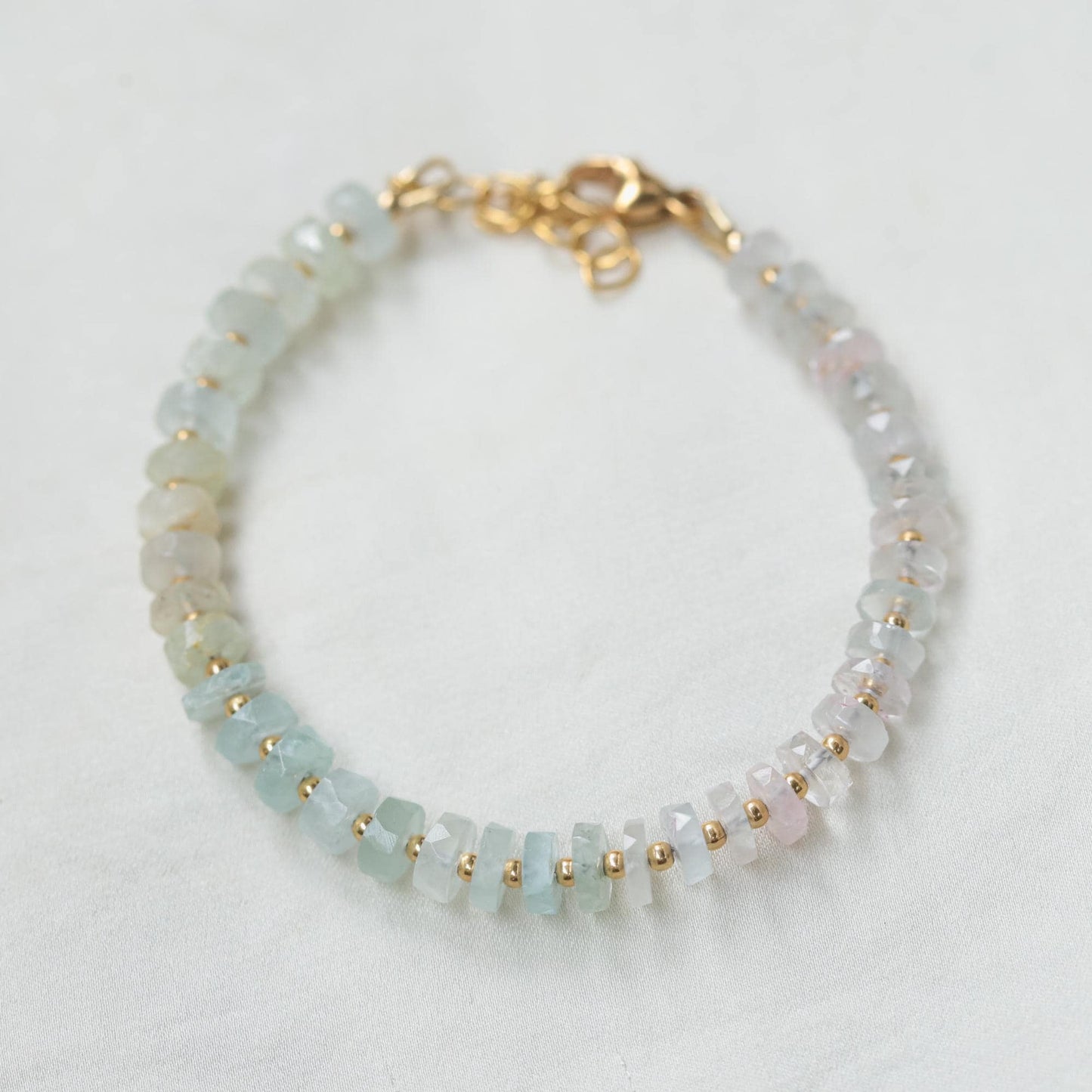 Soft Pastels Morganite & Beryl Bracelet – Pastel Pink Blue Yellow Gemstones, Gold Filled, Adjustable 6.5–8" with Heart Charm