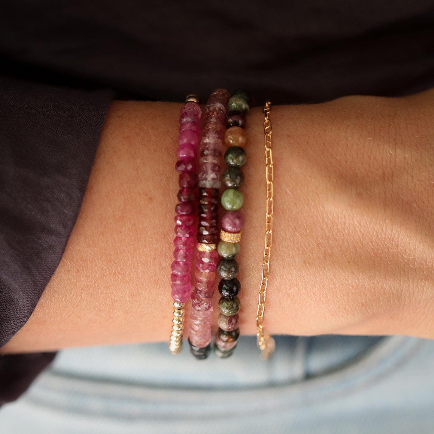 Prism Spinel Bracelet – Multi Spinel Faceted Rondel | Multi Spinel Bracelet, Natural Faceted Spinel Rondel Bracelet, Sterling Silver or 14K