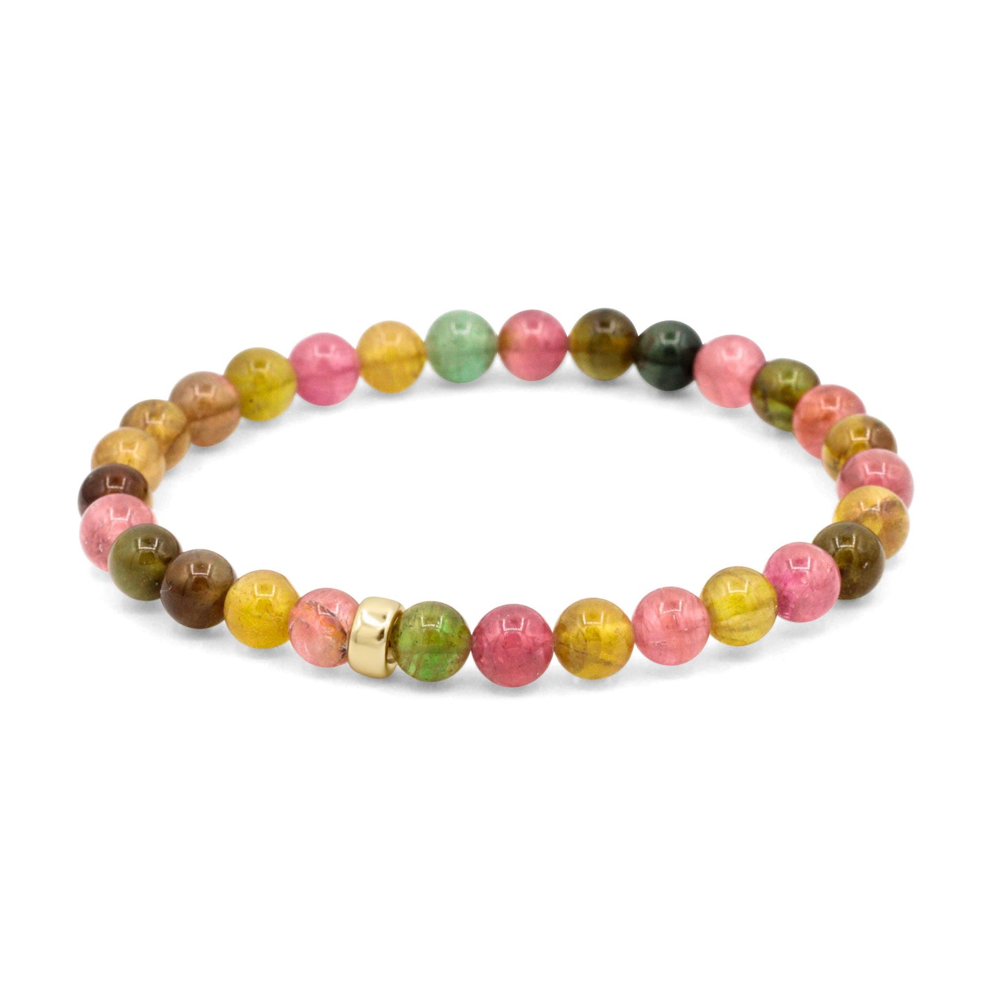 Rock Candy Mixed Tourmaline Bracelet, 6mm Natural Tourmaline Gemstone Bracelet, Sterling Silver or Solid 14K Gold, Stretch Bracelet