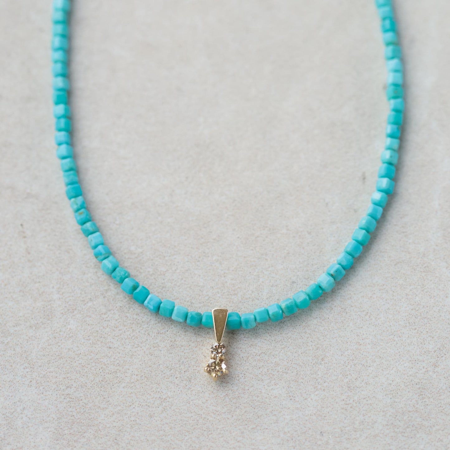 Electric Heirloom – Turquoise Cube & Diamond Necklace