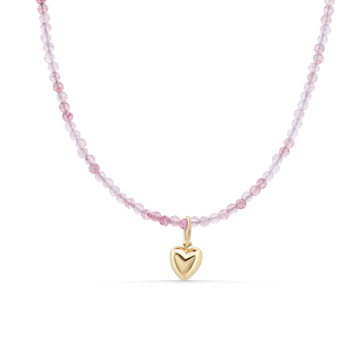 Strawberry Quartz Puffy Heart Necklace – 14K Gold Filled