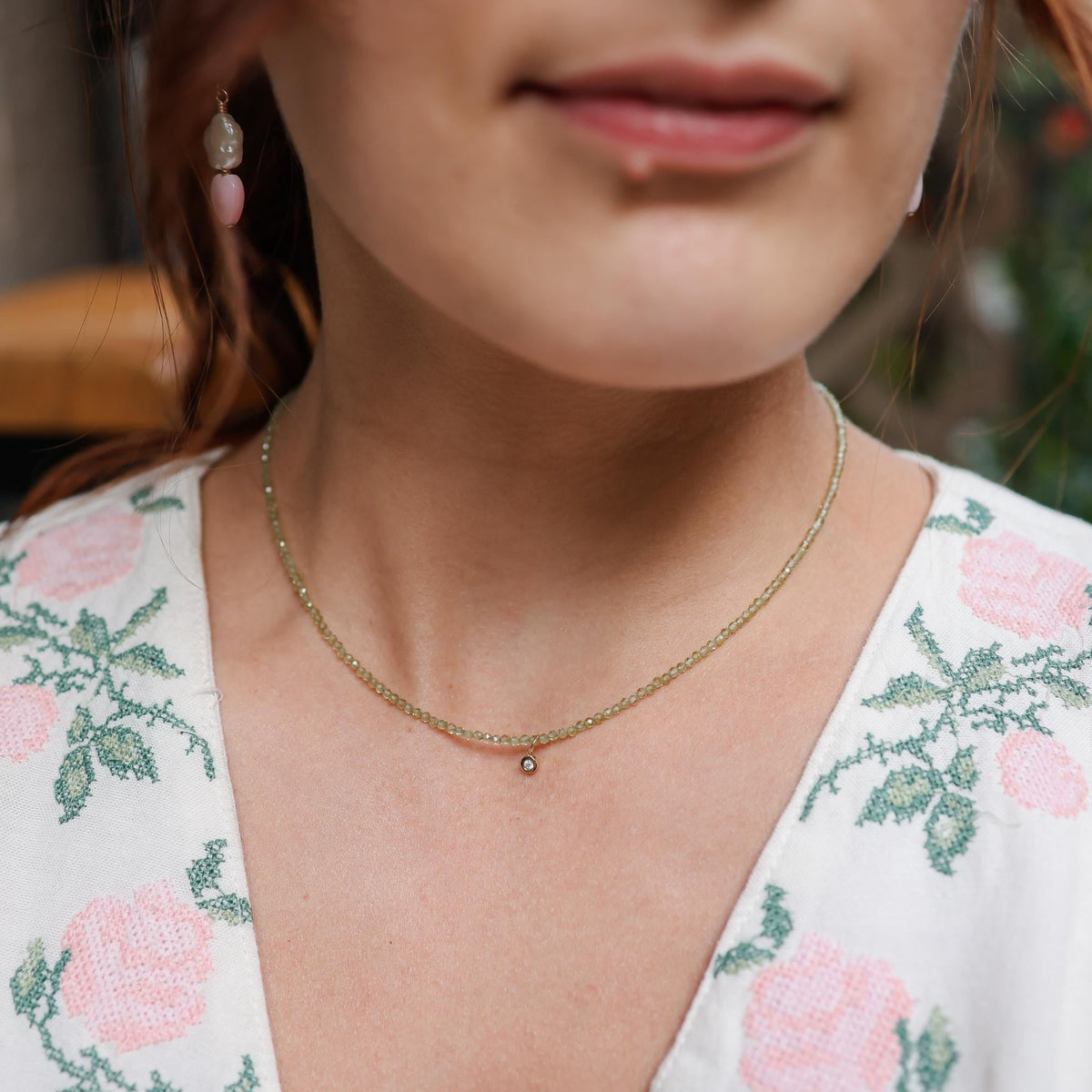Peridot Diamond Necklace - 14K