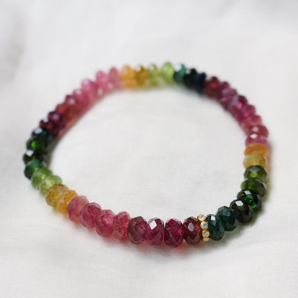 Multicolor Mixed Tourmaline Bracelet, Solid 14K Gold Diamond Bracelet, Rare Natural Tourmaline Gemstone Jewelry