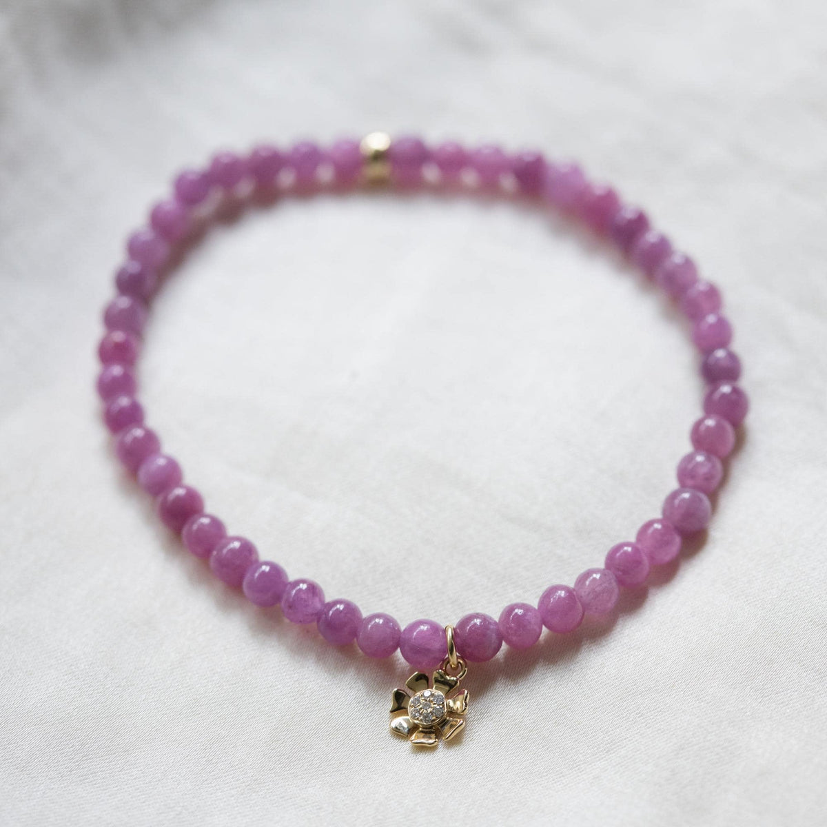 Pink Ruby & Diamond Flower Bracelet – Solid 14K Gold