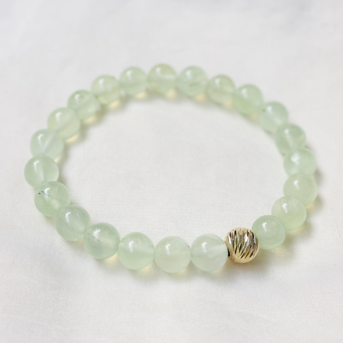 Prehnite Bracelet – Soft Green Glow & Solid Gold or Sterling Silver EBPM6755