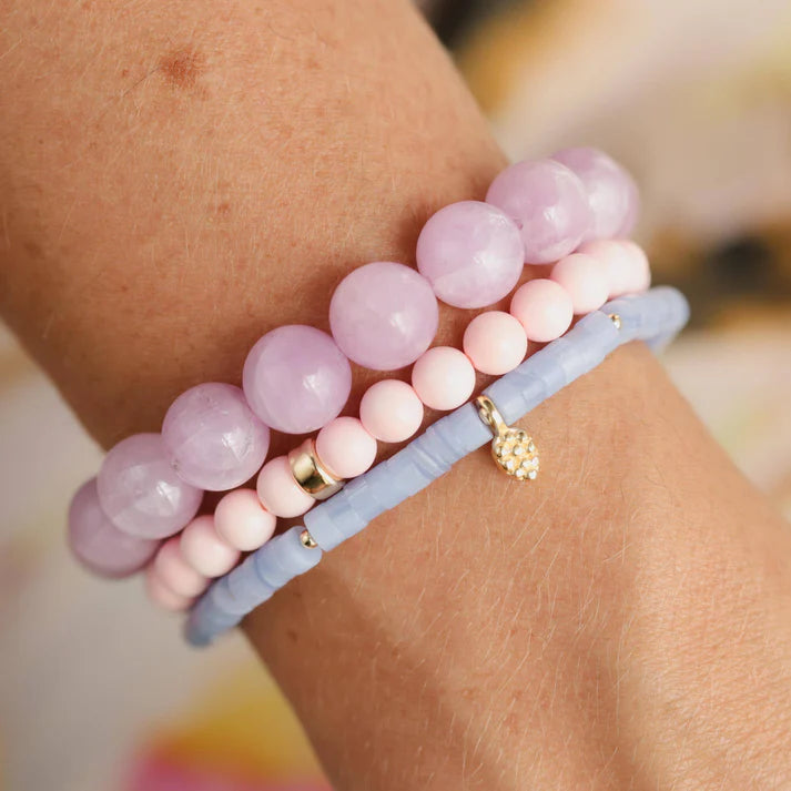 Kunzite bracelet with 10mm pink kunzite gemstones from Earthly Abundance Jewelry, featuring a delicate and elegant design.