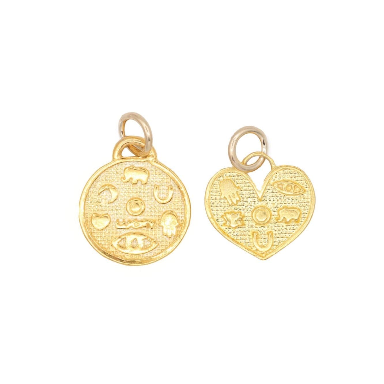 Gold vermeil good luck charm pendant by Earthly Abundance Jewelry, featuring a detailed and shiny gold finish.