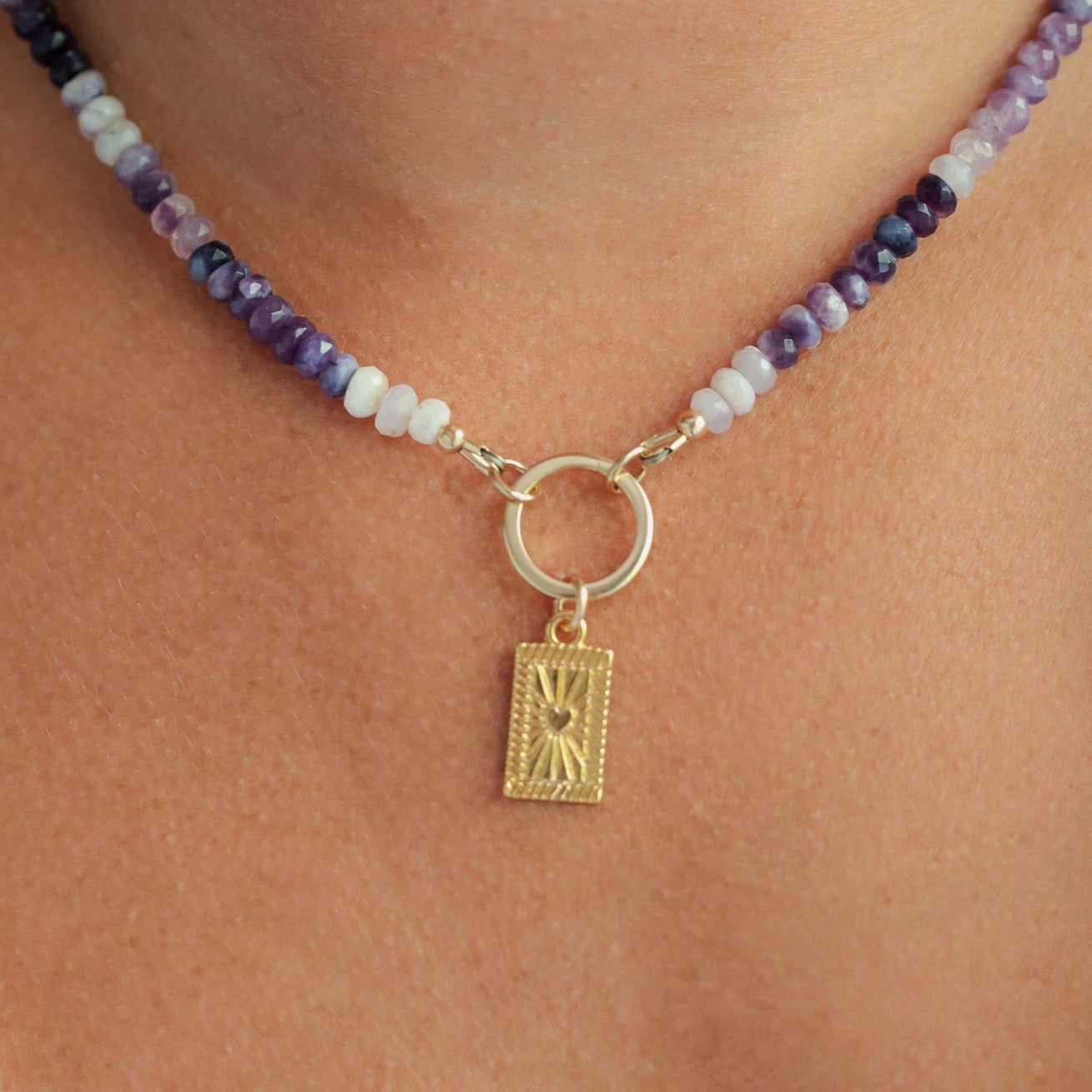 Purple Opal heart burst necklace