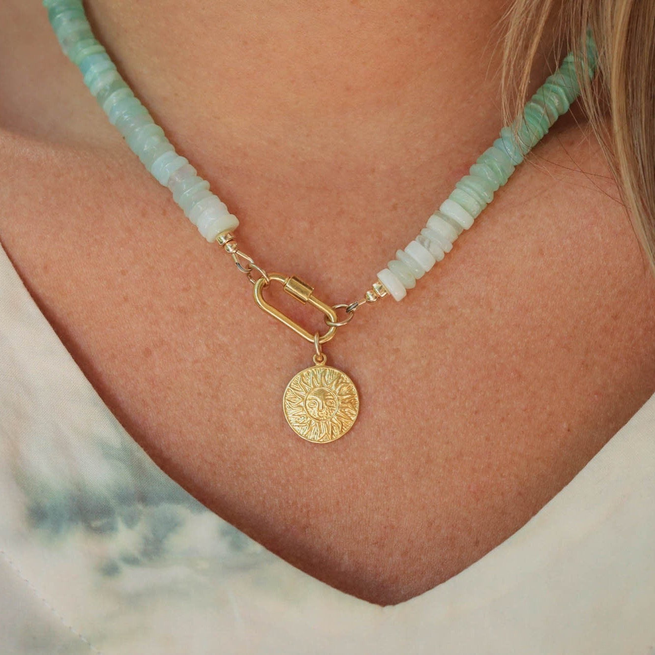 Peruvian opal sun necklace
