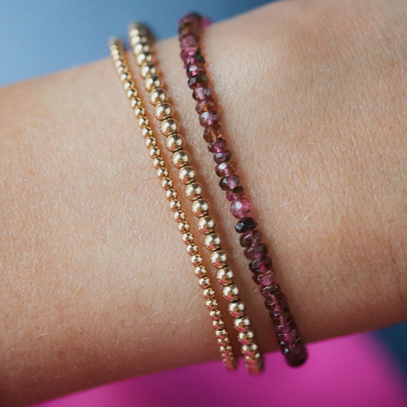 Mini tourmaline bracelet from Earthly Abundance Jewelry with small, colorful tourmaline stones on a delicate chain.