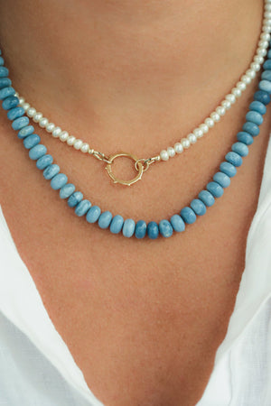 Blue opal smooth rondel necklace