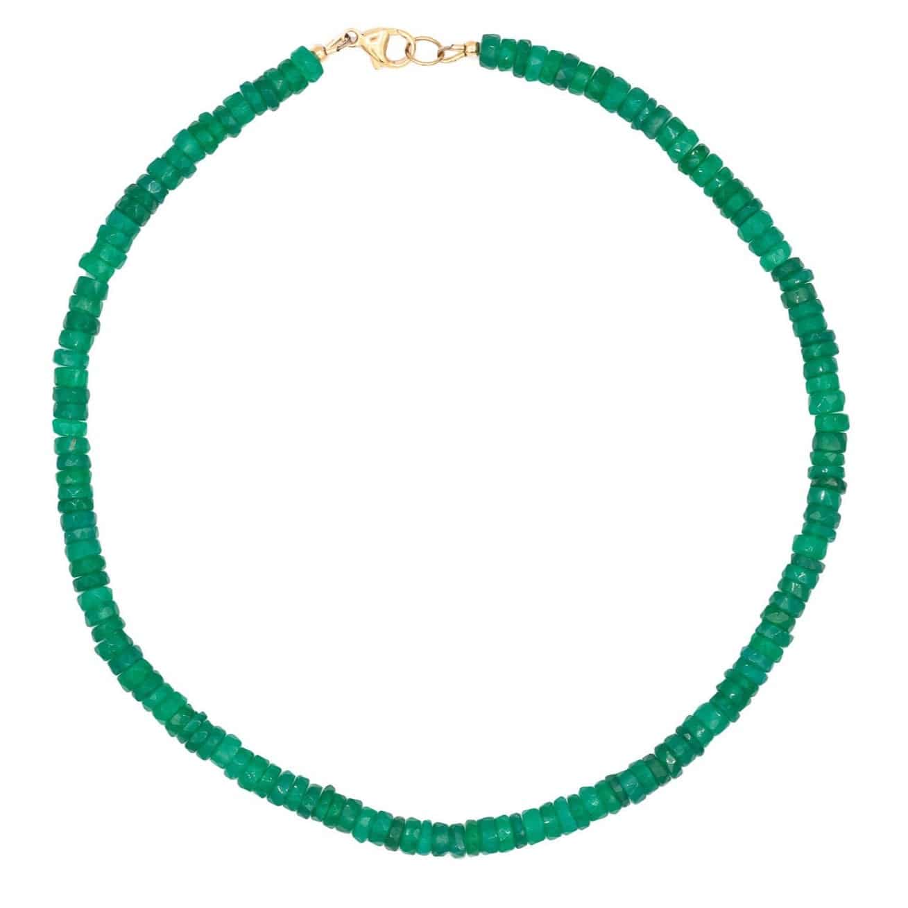 Green Onyx Heishi necklace with small, rounded gemstone beads from Earthly Abundance Jewelry, displayed on a neutral background.