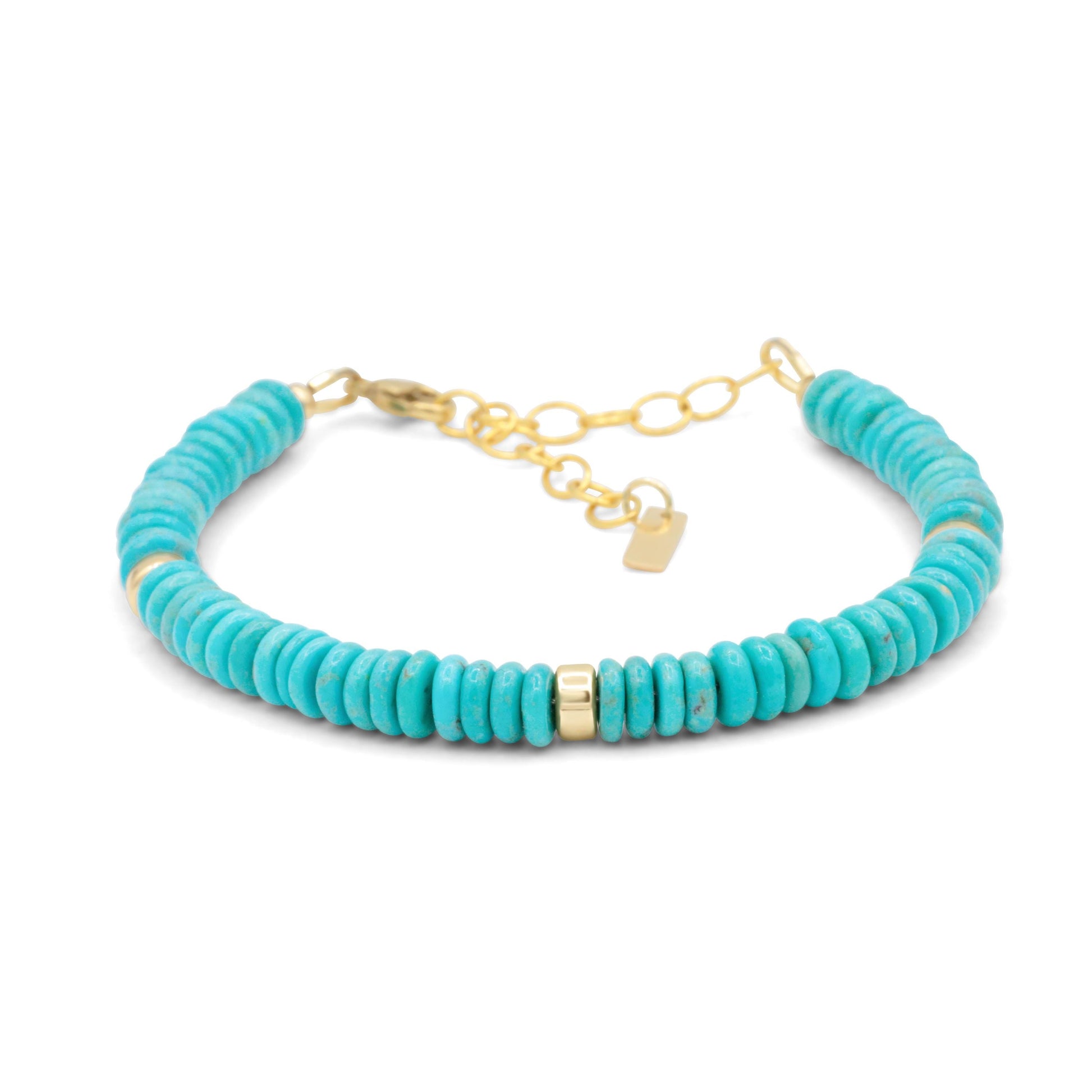 Earthly Abundance Kingman turquoise accents in 14K gold-filled jewelry, showcasing vibrant turquoise stones and gold detailing.