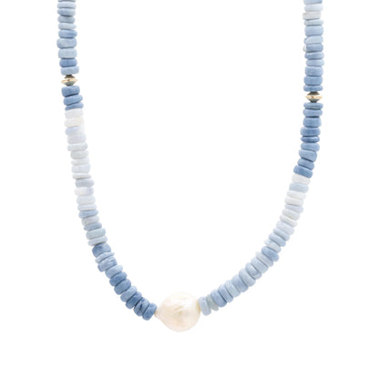 Peruvian Blue Opal necklace with 14K gold setting from Earthly Abundance, featuring a vibrant blue gemstone pendant.