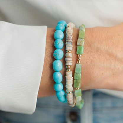 Peruvian Opal bracelet with square cut stones in 14K gold-filled setting by Earthly Abundance
