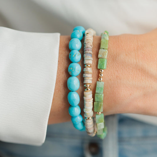 Peruvian Opal bracelet with square cut stones in 14K gold-filled setting by Earthly Abundance