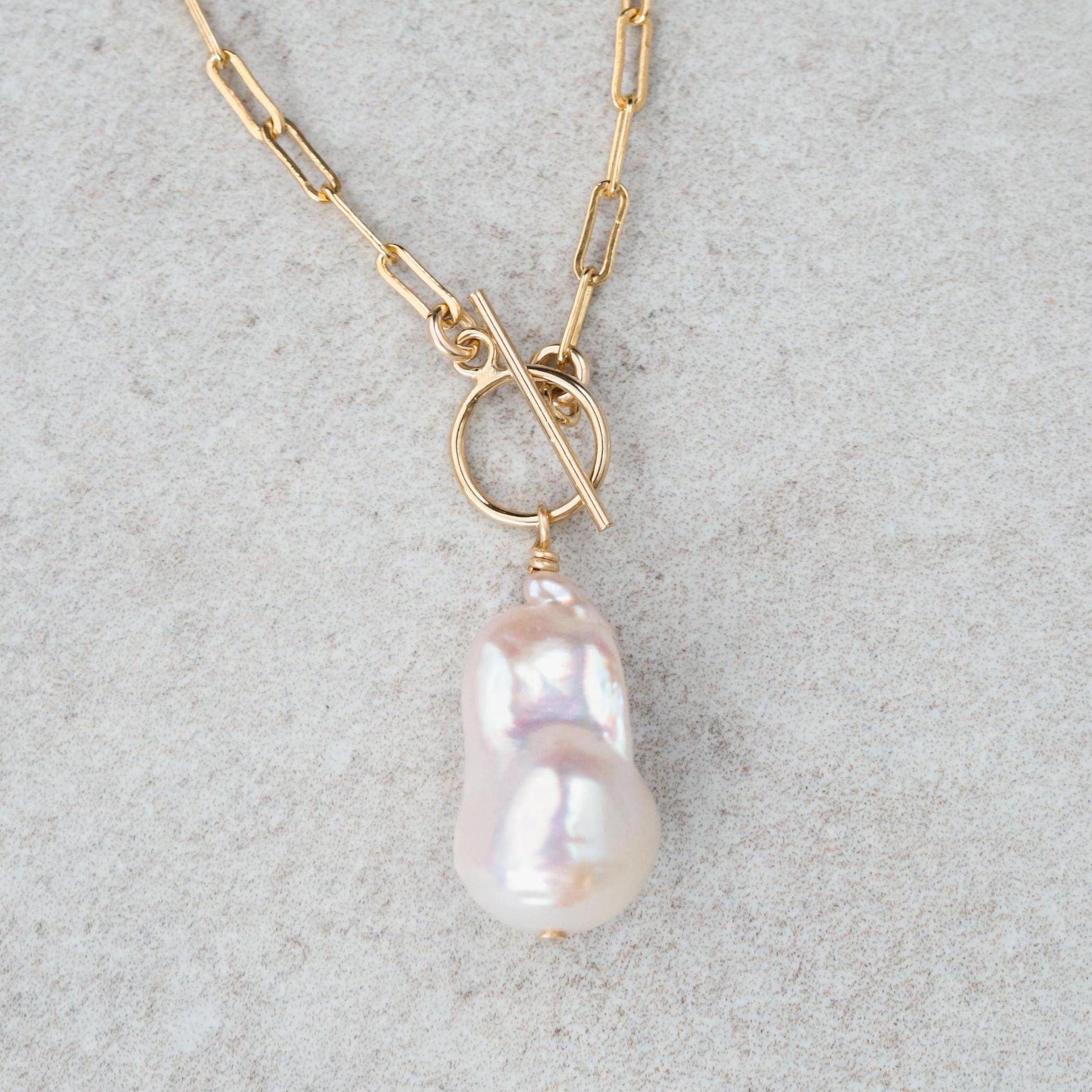 14K gold filled Pearl Paperclip Toggle jewelry clasp by Earthly Abundance, featuring a polished pearl and gold-filled finish.