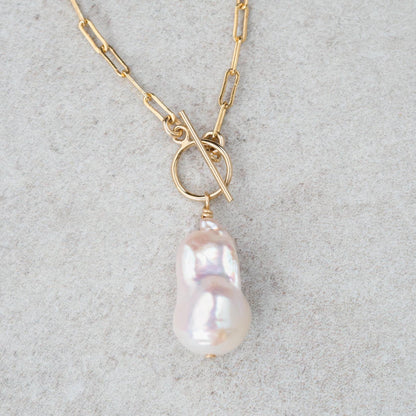 14K gold filled Pearl Paperclip Toggle jewelry clasp by Earthly Abundance, featuring a polished pearl and gold-filled finish.