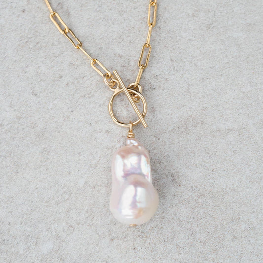14K gold filled Pearl Paperclip Toggle jewelry clasp by Earthly Abundance, featuring a polished pearl and gold-filled finish.