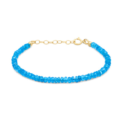 Aapatite bracelet made with genuine blue apatite gemstones on a 14K gold chain, showcasing elegant jewelry design.