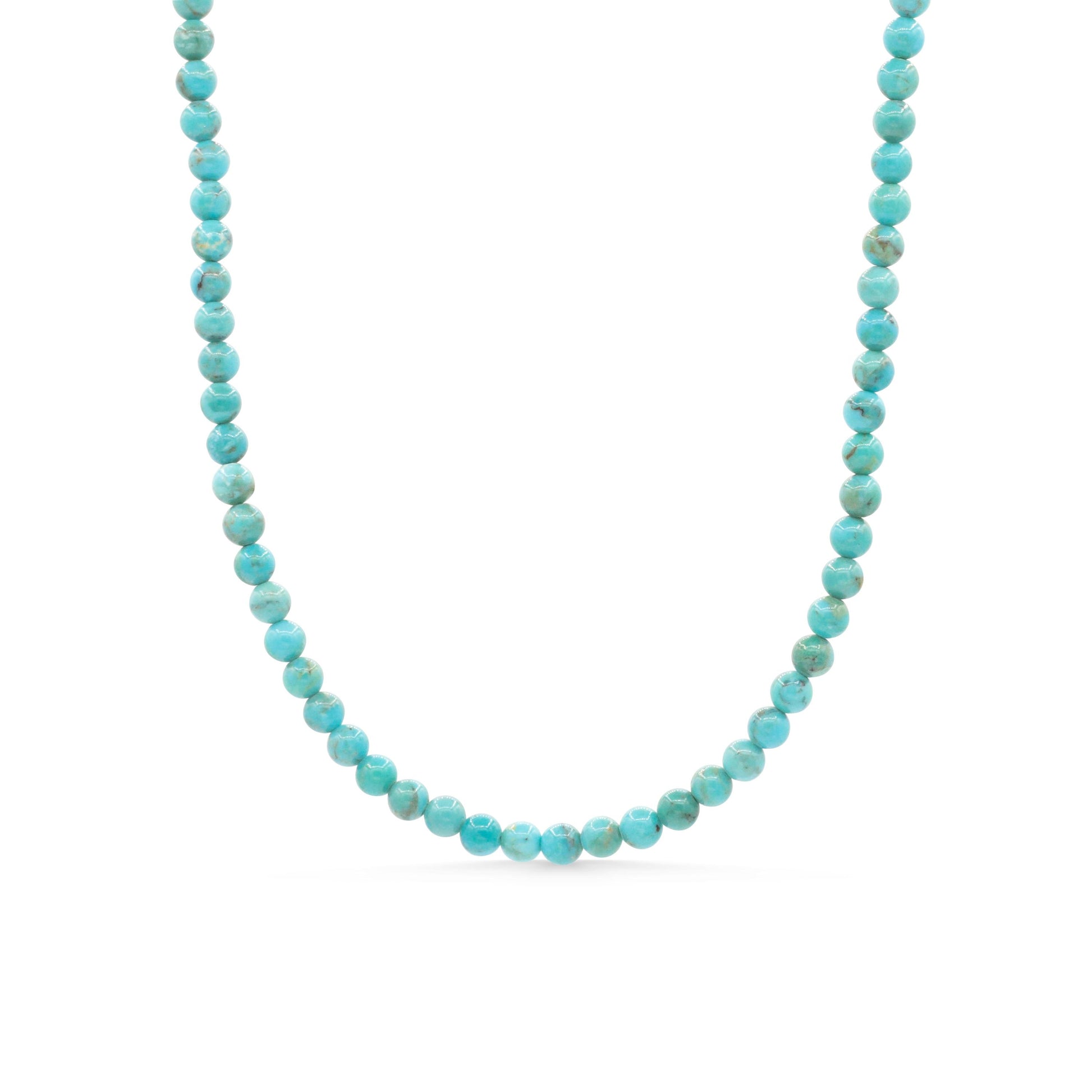Earthly Abundance Kingman turquoise necklace with 14K gold chain, showcasing vibrant blue turquoise stones and elegant jewelry design.