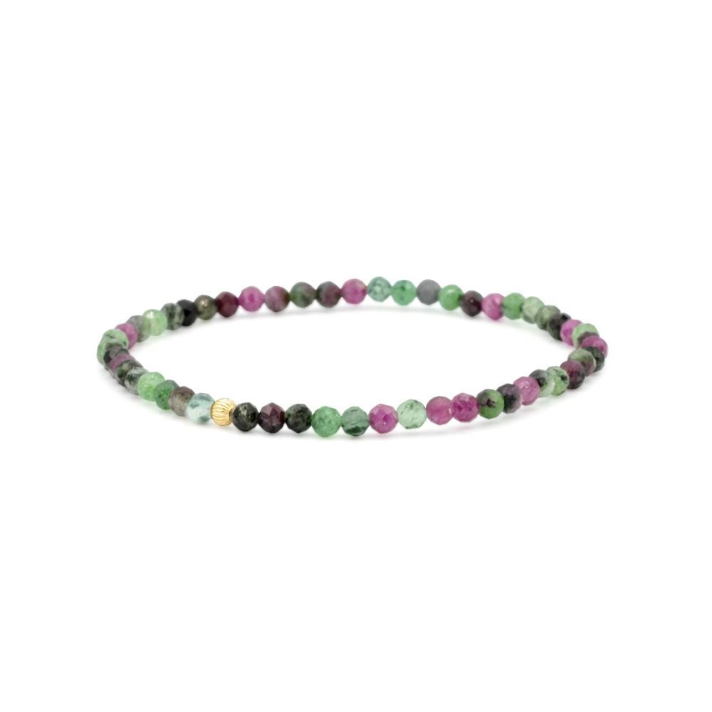 Ruby Zoisite 3mm beads from Earthly Abundance, showcasing vibrant green and red gemstone strands.