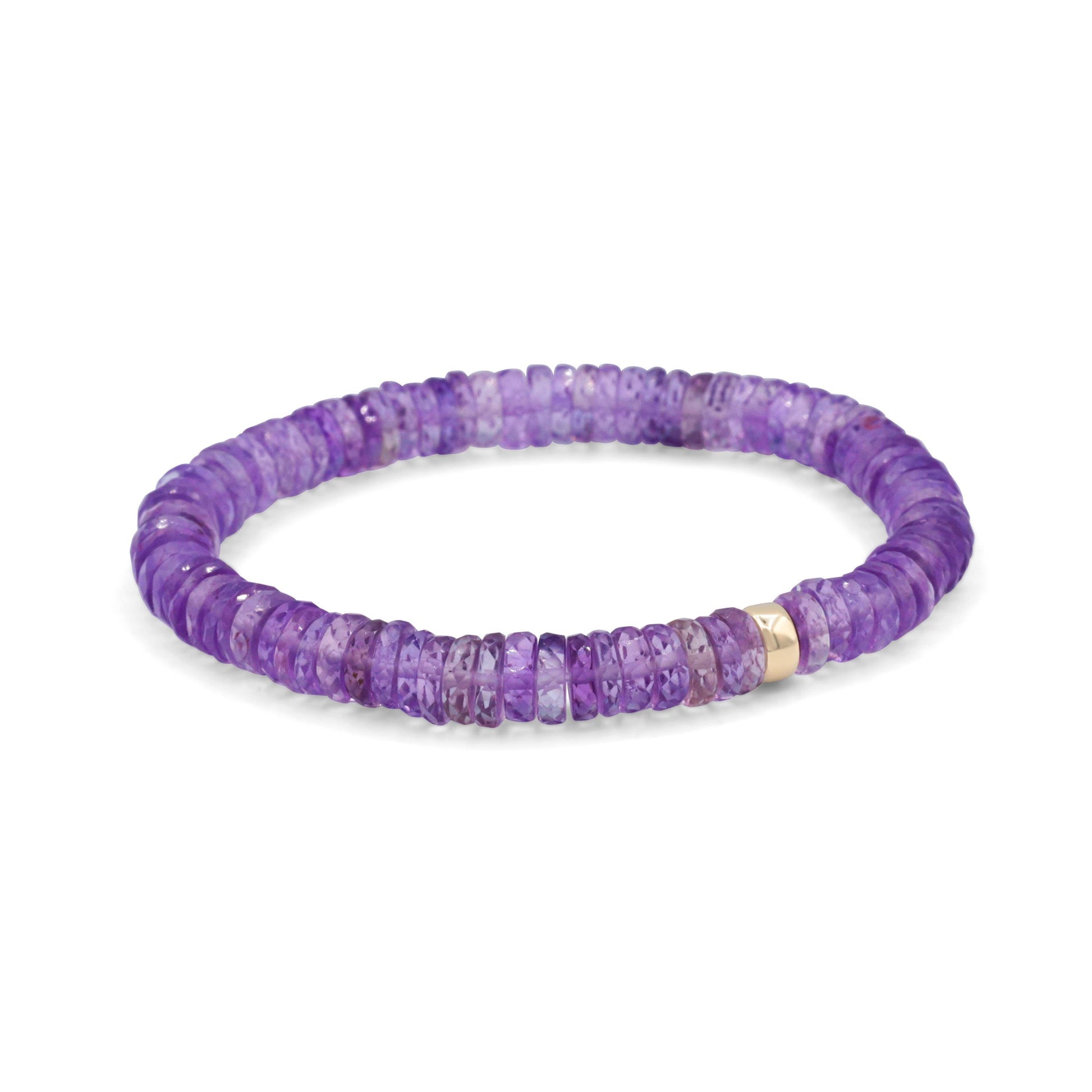 Earthly Abundance Amethyst Heishi bracelet featuring small purple gemstone beads on an elastic band.