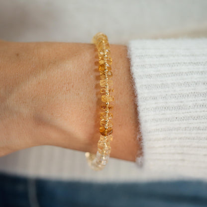 Citrine ombre gemstone pendant on 14K gold filled chain, crafted by Earthly Abundance, showcasing warm yellow and orange hues.