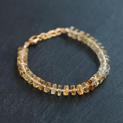 Citrine ombré pendant crafted with 14K gold-filled setting, featuring a gradient of orange and yellow citrine stones.
