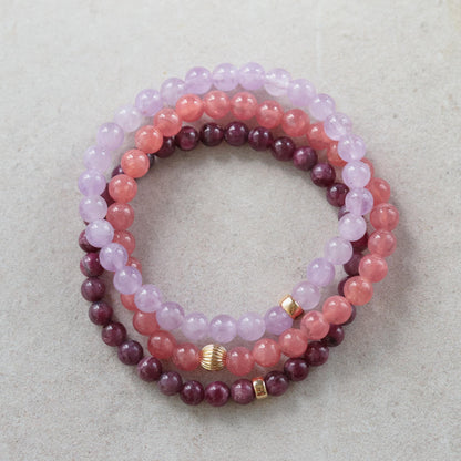 Ruby bracelet with 5mm gemstones in 14K gold, featuring a delicate design and secure clasp, by Earthly Abundance.