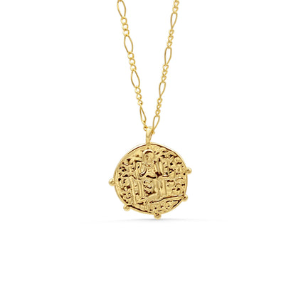 Greek style pendant necklace from Earthly Abundance featuring a detailed gold-toned pendant on a delicate chain.