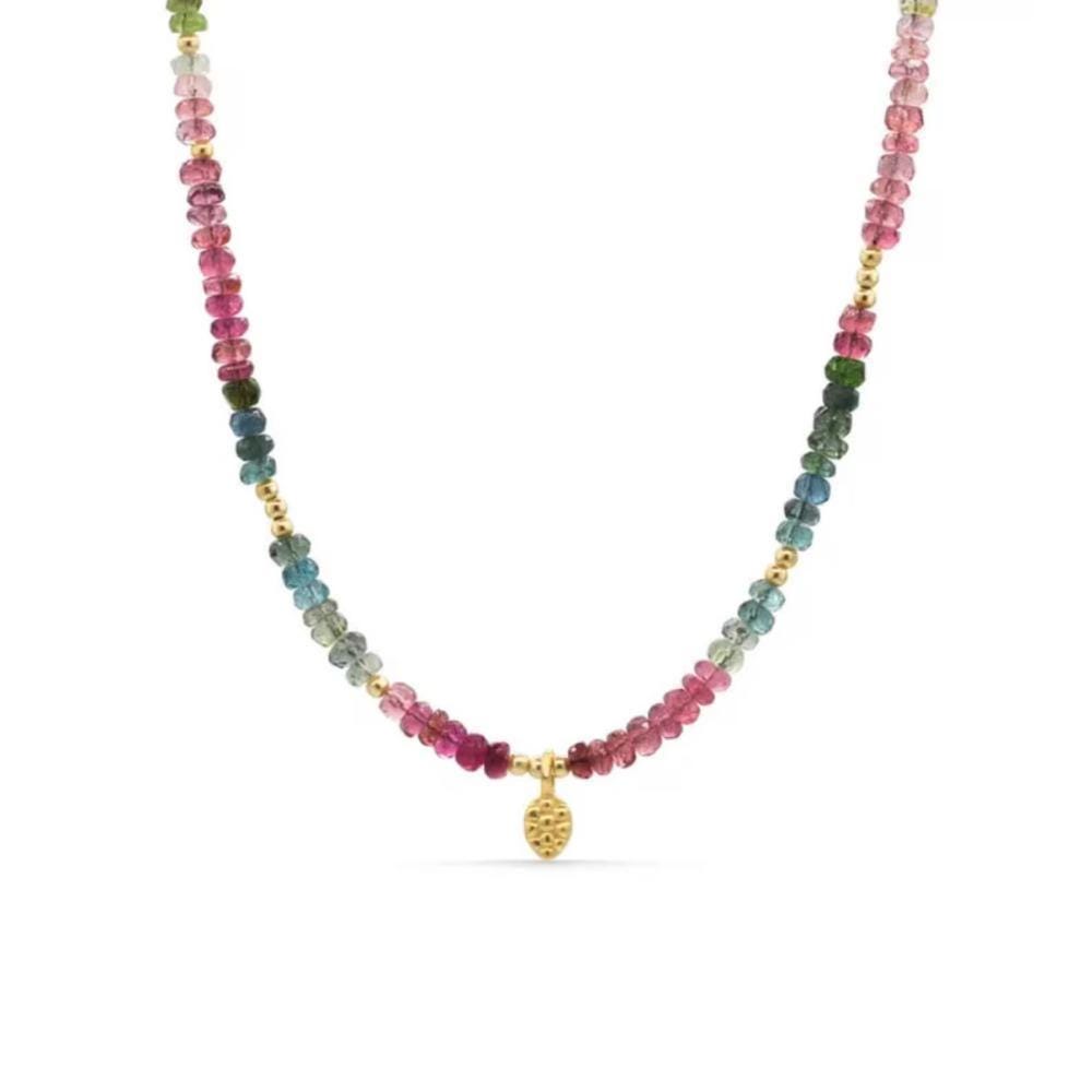Mixed tourmaline beaded necklace by Earthly Abundance featuring colorful gemstones on a delicate string.