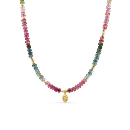 Mixed tourmaline beaded necklace by Earthly Abundance featuring colorful gemstones on a delicate string.