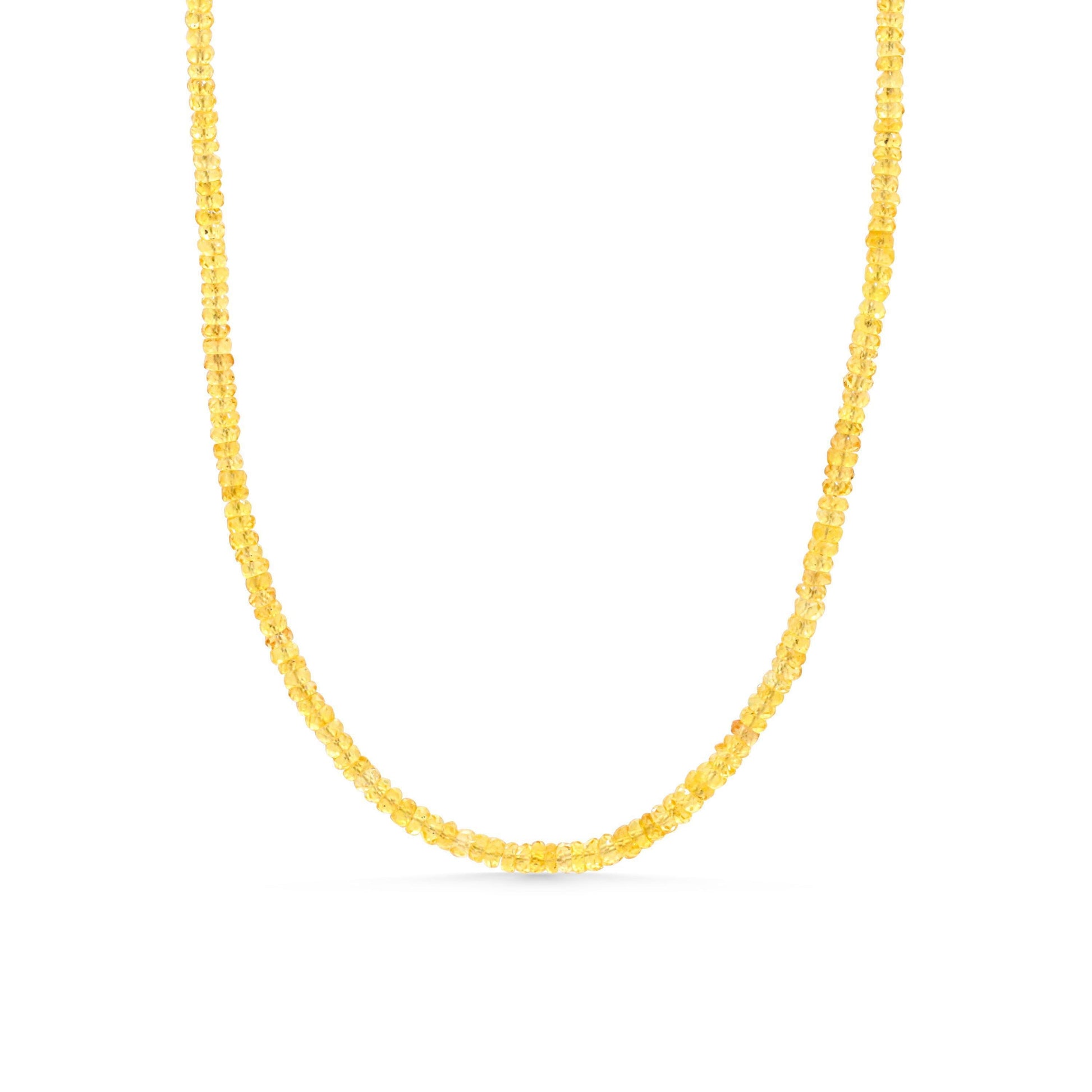 Yellow sapphire necklace with 14K gold chain, featuring a vibrant yellow gemstone pendant from Earthly Abundance.