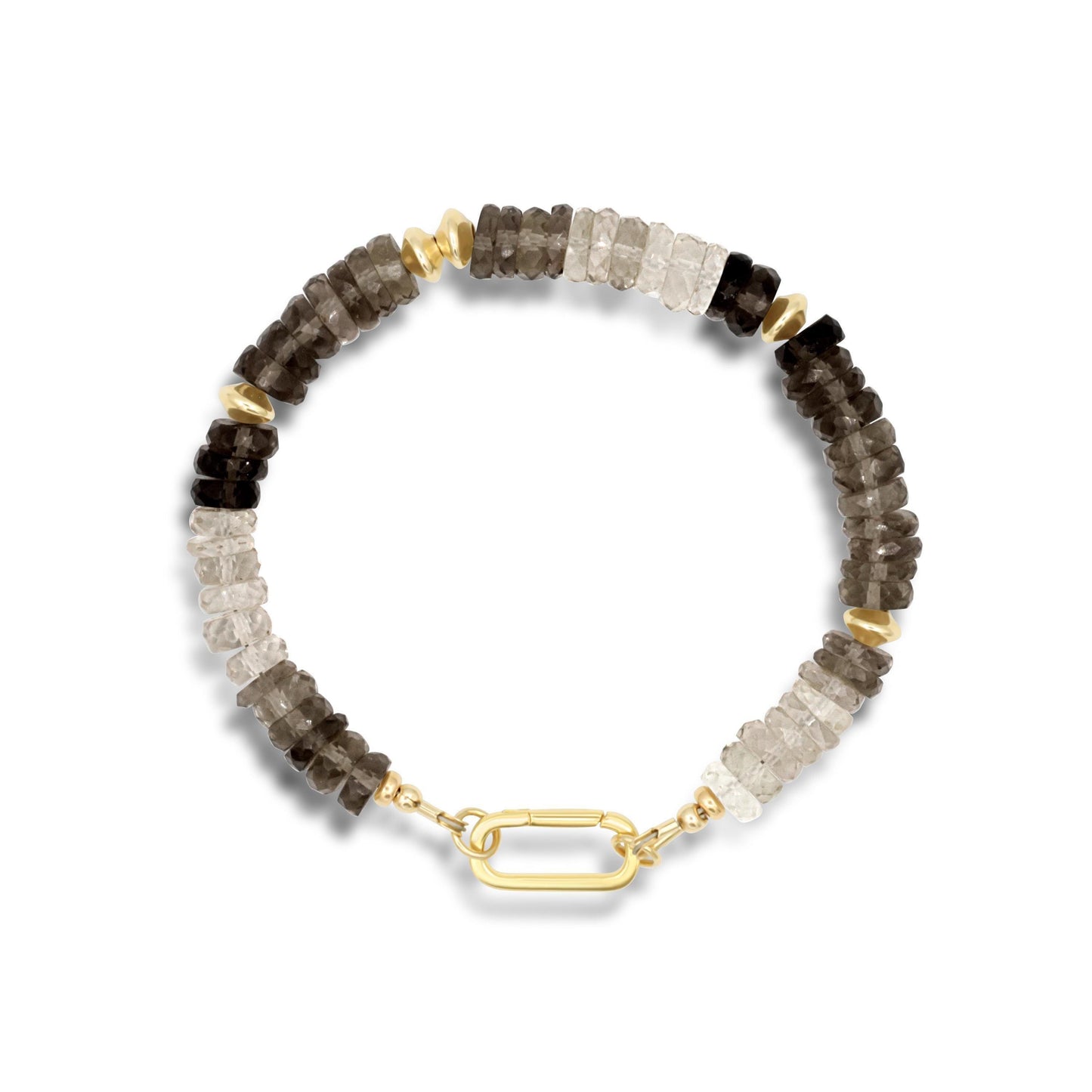 Faceted smoky quartz bracelet from Earthly Abundance featuring polished stones with a natural, earthy appearance.