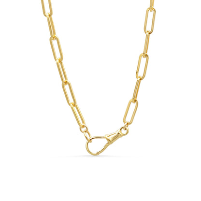 14K gold filled swivel paperclip chain by Earthly Abundance, showing smooth, shiny interconnected paperclip links.