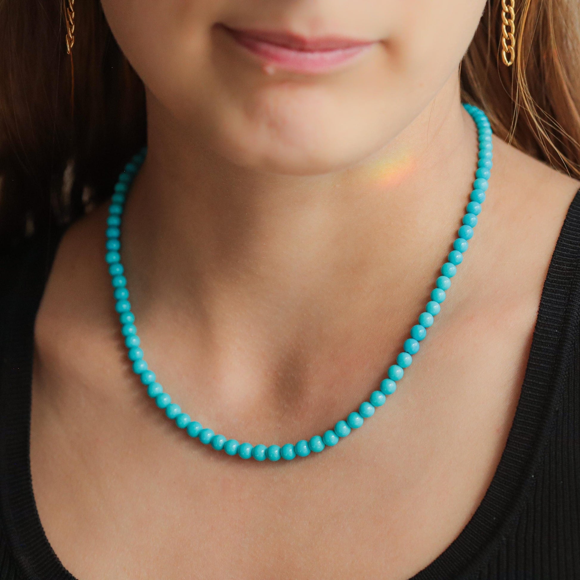 Sleeping Beauty turquoise beads, 4.5-5mm, strung on 14K gold, natural gemstone jewelry by Earthly Abundance.
