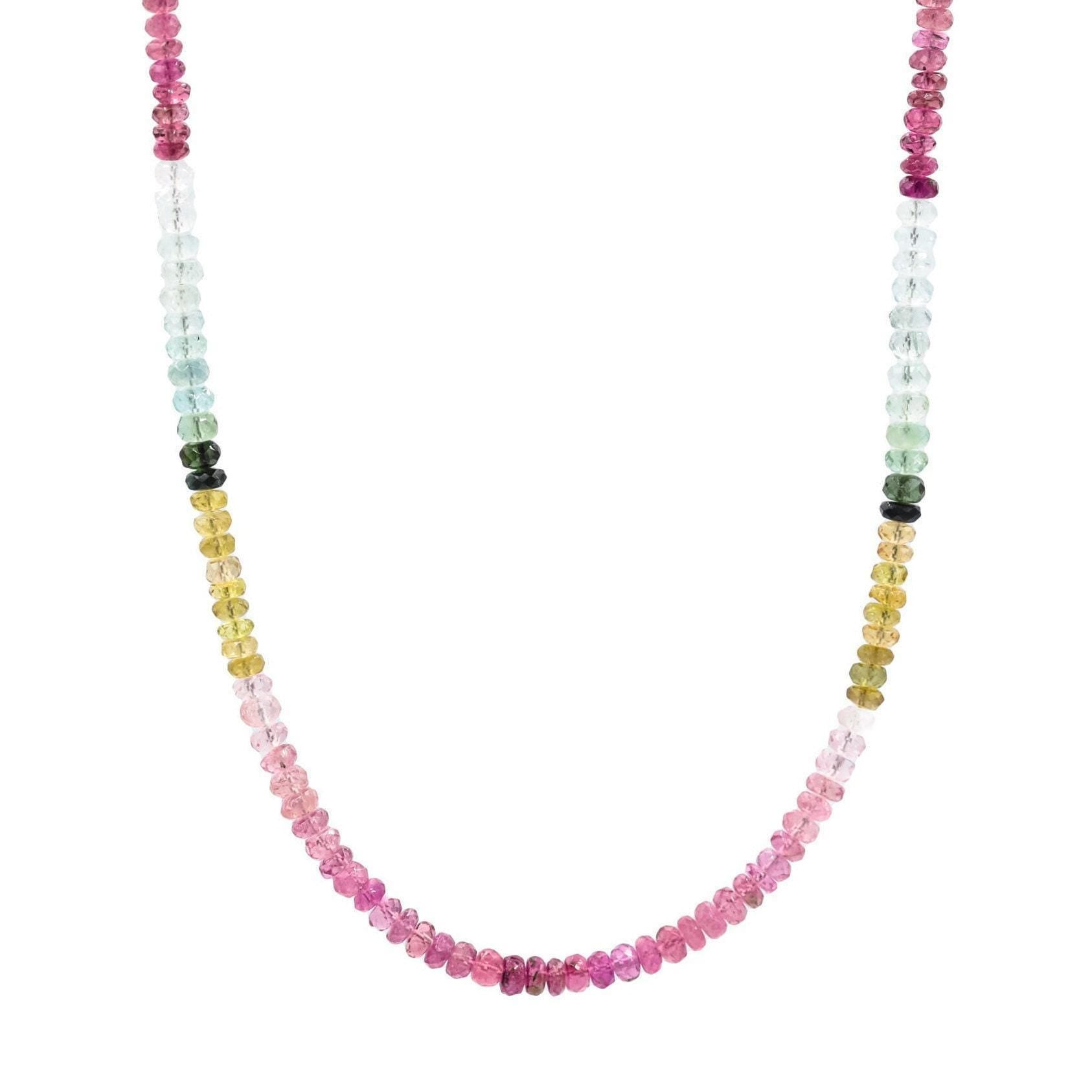 Earthly Abundance Wild Harmony mixed tourmaline necklace featuring colorful gemstone beads and a silver clasp.