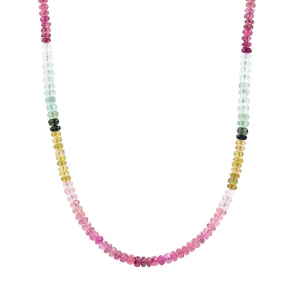 Earthly Abundance Wild Harmony mixed tourmaline necklace featuring colorful gemstone beads and a silver clasp.